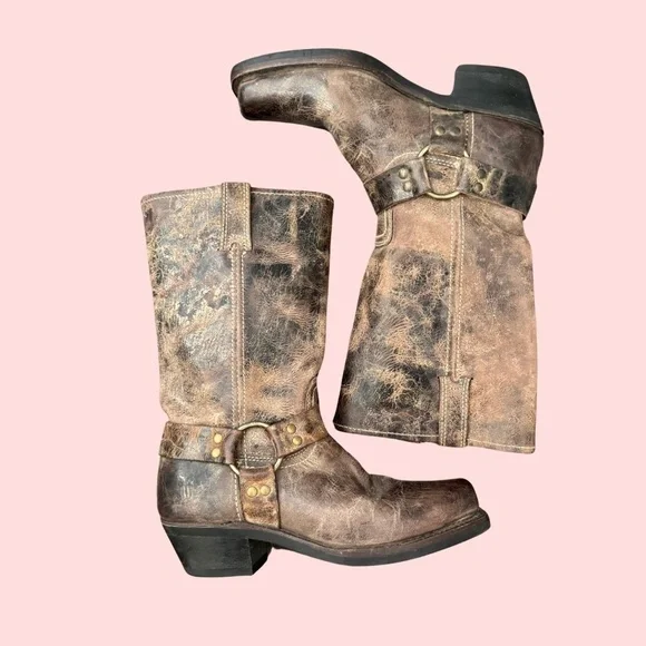 Frye Harness 12R Moto Leather Boots 77309 CHOCOLATE BROWN Women’s Sz 8.5 - Picture 8 of 9